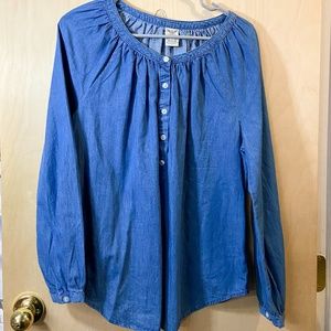 Faded Glory denim blouse, top, shirt, 3/4 sleeve, button front, size M (8-10)